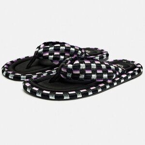 3/$60 LIKE NEW Zara Flat Fabric Woven Checkered Slider Flip Flop Sandals SZ 9